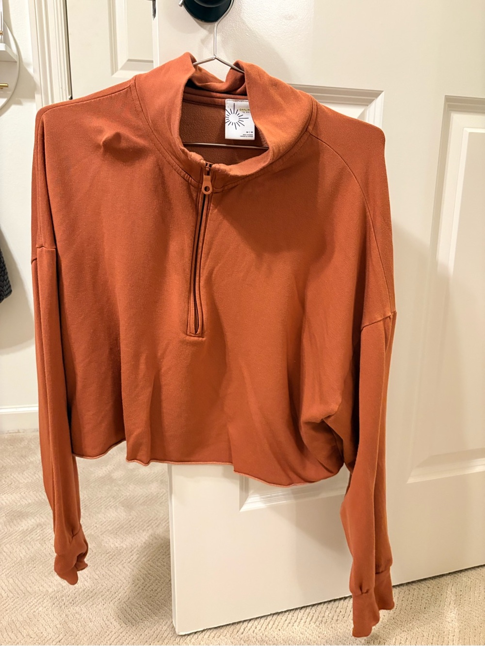 Women's Cropped Half-Zip Pullover Hoodie - Rust